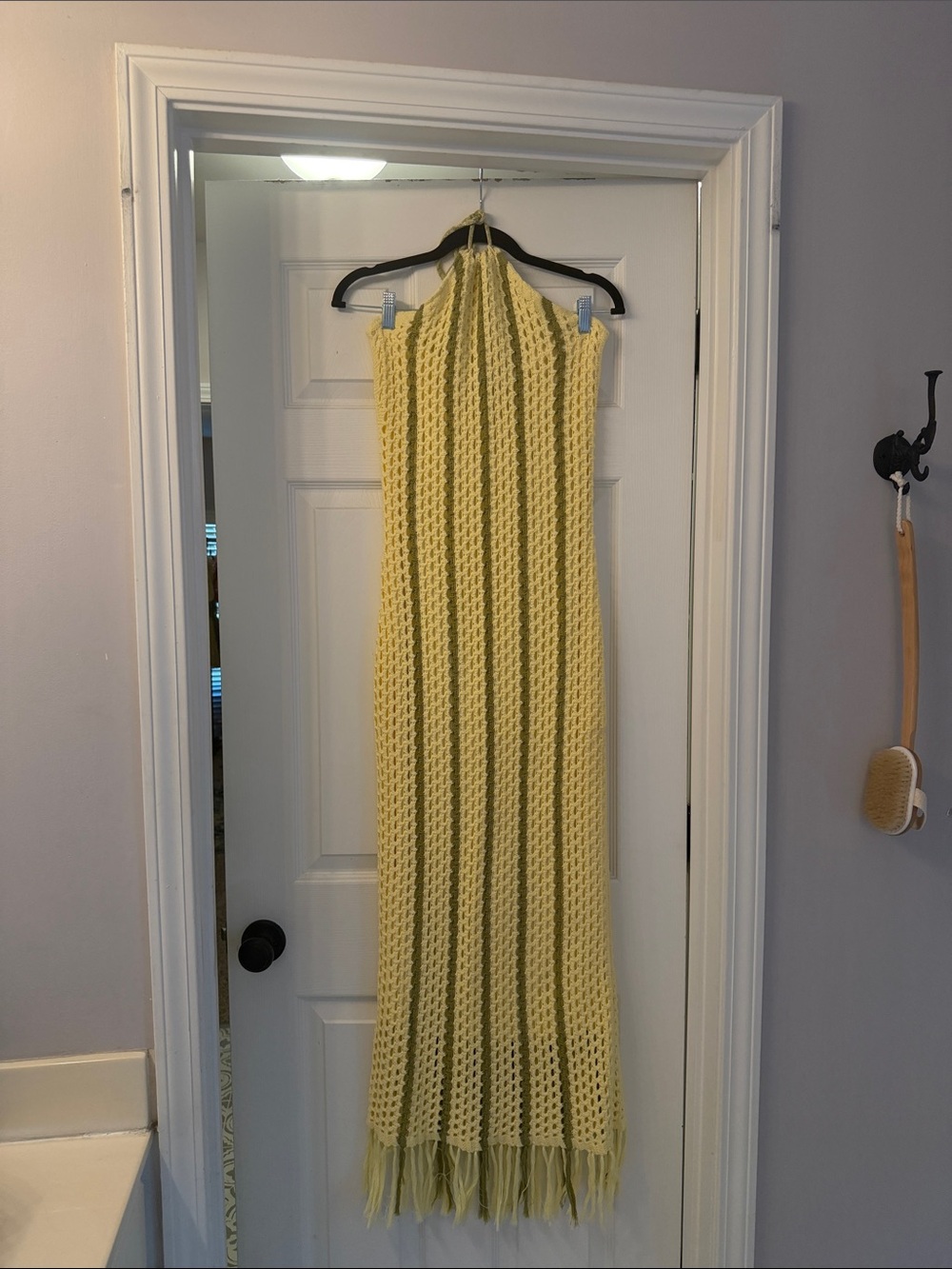 Lulu's Lemon Yellow Crochet Halter Maxi Dress with Fringe